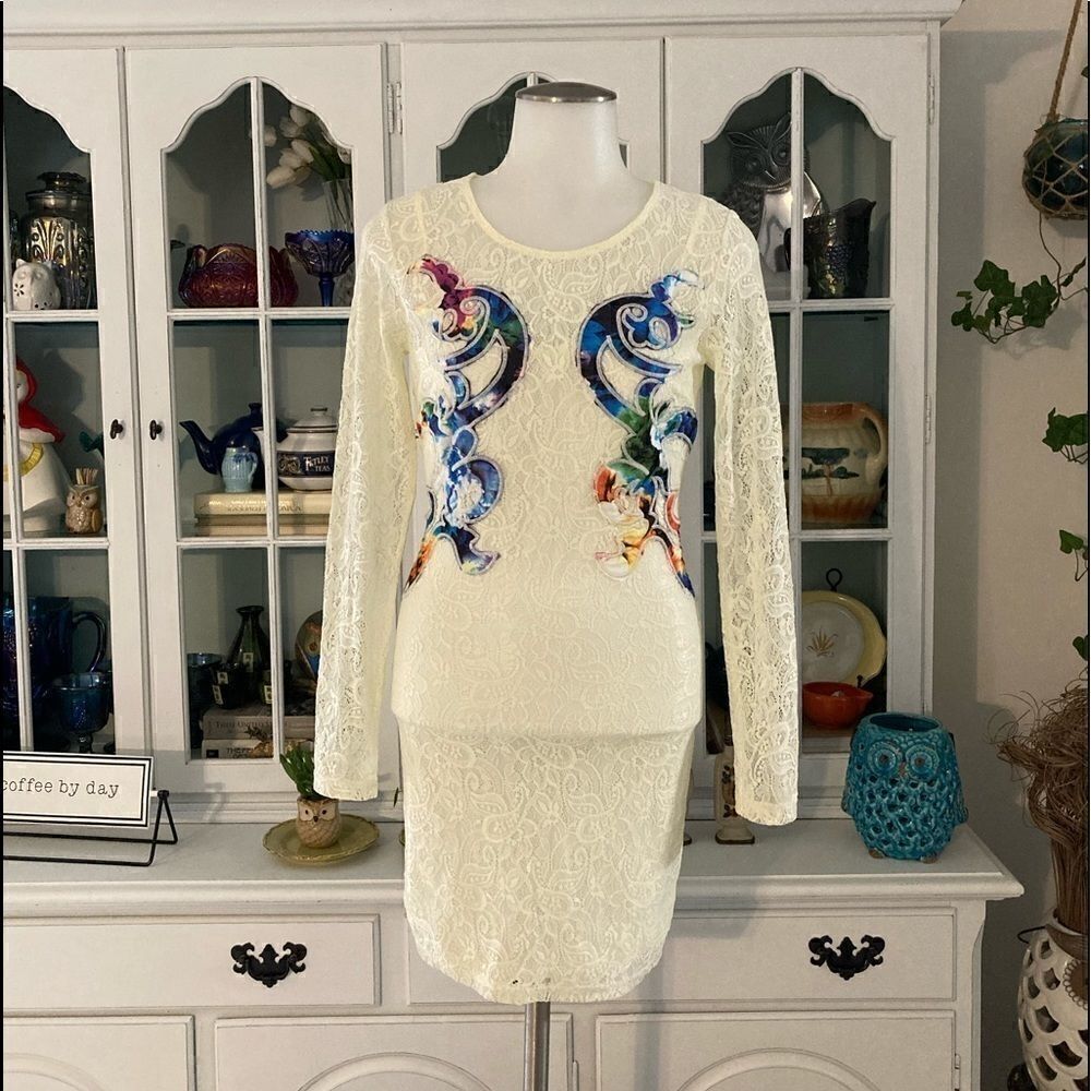 Lace Dress Cream Embroidered Fab’rik Size XS